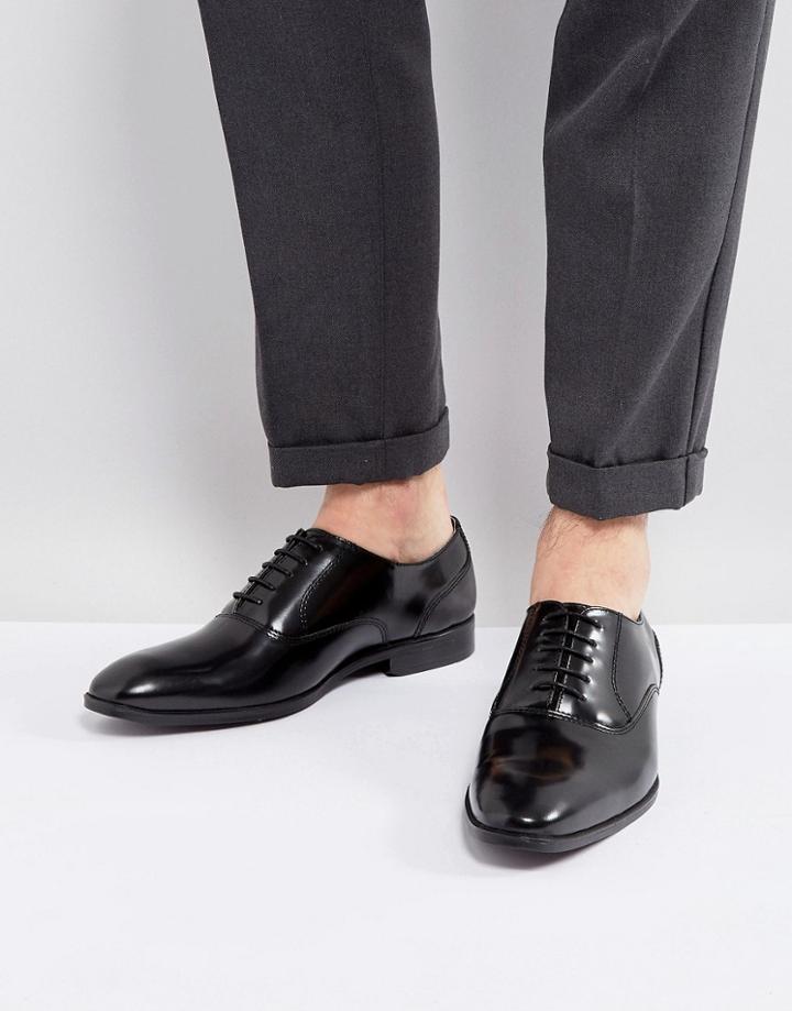 Asos Lace Up Oxford Shoes In Black Leather - Black