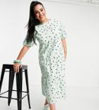 Influence Plus Cotton Poplin Polka Dot Midi Dress In Mint-green