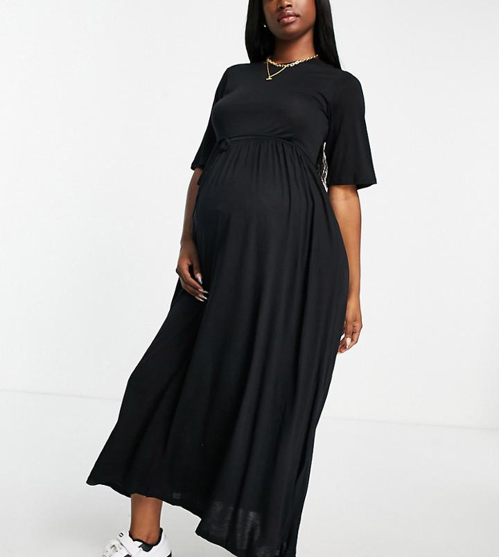 River Island Maternity Tie Waist Midi Dress In Black