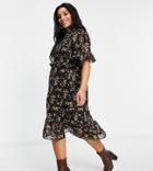 Missguided Plus Midi Dress Wih High Neck In Black Floral