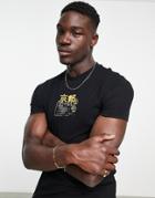 Asos Design Skinny T-shirt In Black With Text Chest Print