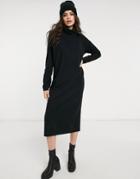 Asos Design Super Soft Exposed Seam Midi Sweater Dress With Cowl Neck In Black