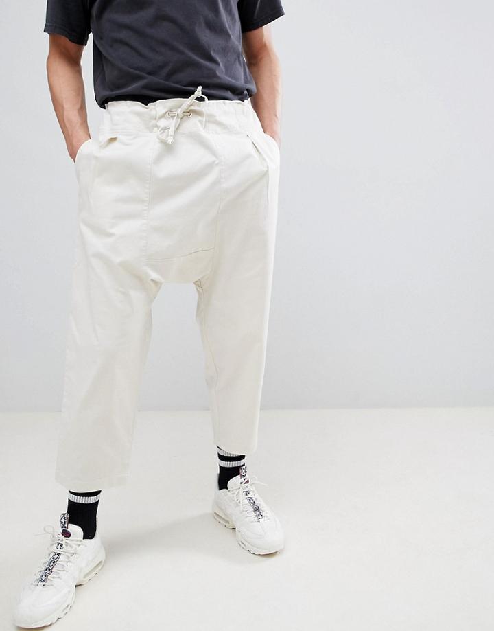 Asos Design Drop Crotch Pants In Birch With Tie Waist - Beige