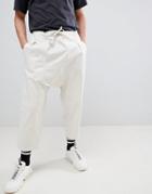 Asos Design Drop Crotch Pants In Birch With Tie Waist - Beige