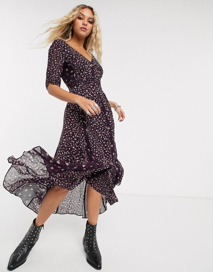 Allsaints Marcella Short Sleeve Mix Andmatch Floral Midi Dress