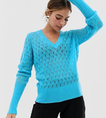 Y.a.s Petite V Neck Knitted Sweater - Blue