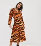 Mango Tiger Skirt With Button Front Detail In Orange