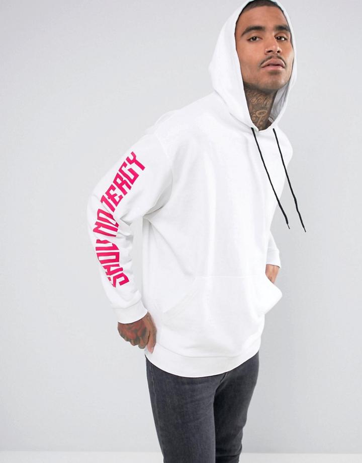 Asos Longline Oversized Hoodie With Sleeve Print - White