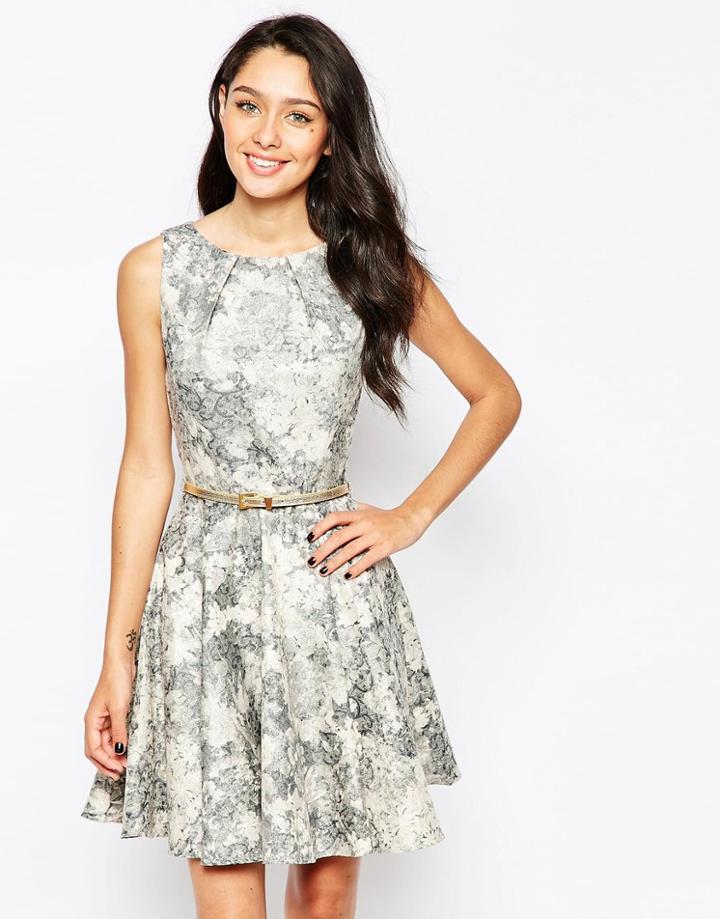 Closet Belted Dress In Metallic Jacquard - Gold