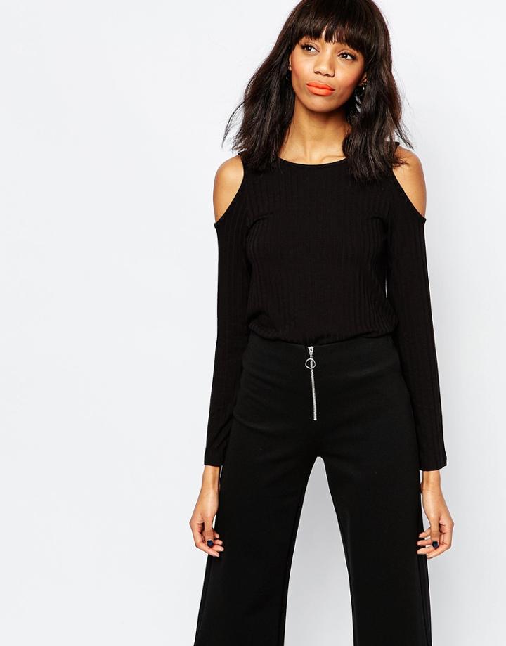 Monki Cold Shoulder Top - Black