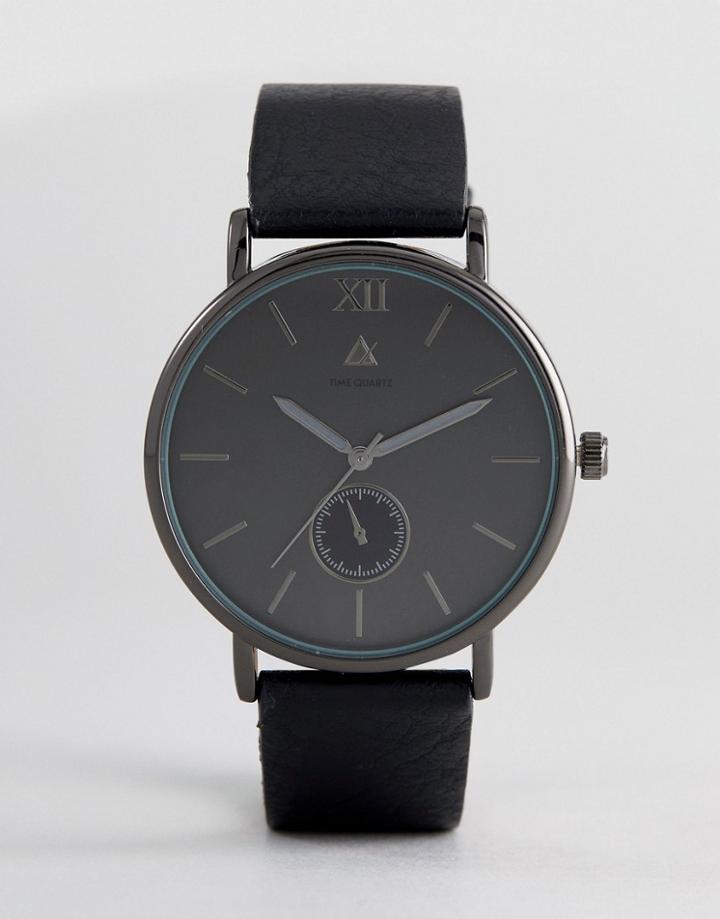 Asos Watch In Black And Gunmetal With Scratch Effect Dial - Black