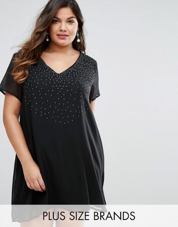 Goddiva Plus Swing Dress With Embellishment - Black