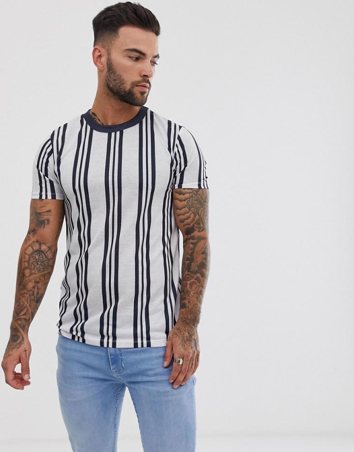 Asos Design Vertical Stripe T-shirt In Navy-white