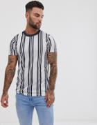 Asos Design Vertical Stripe T-shirt In Navy-white