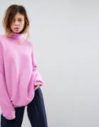Asos Sweater In Fluffy Yarn And Roll Neck - Pink