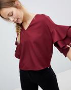 Parisian Top With Frill Sleeve Detail - Red