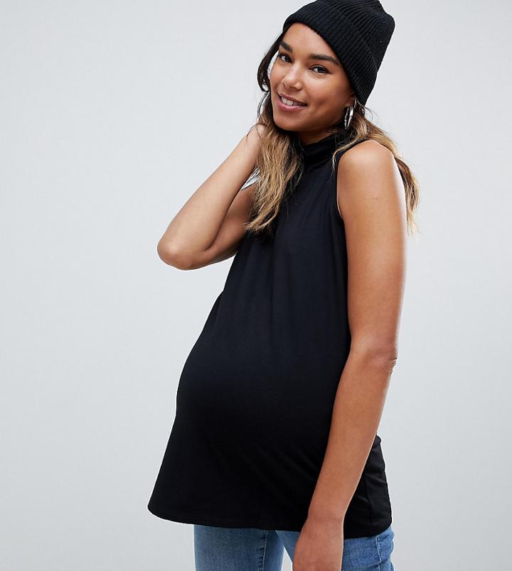 Asos Design Maternity Sleeveless Top With Roll Neck In Black - Black