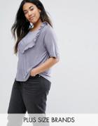Brave Soul Plus T-shirt With Frill Detail - Gray