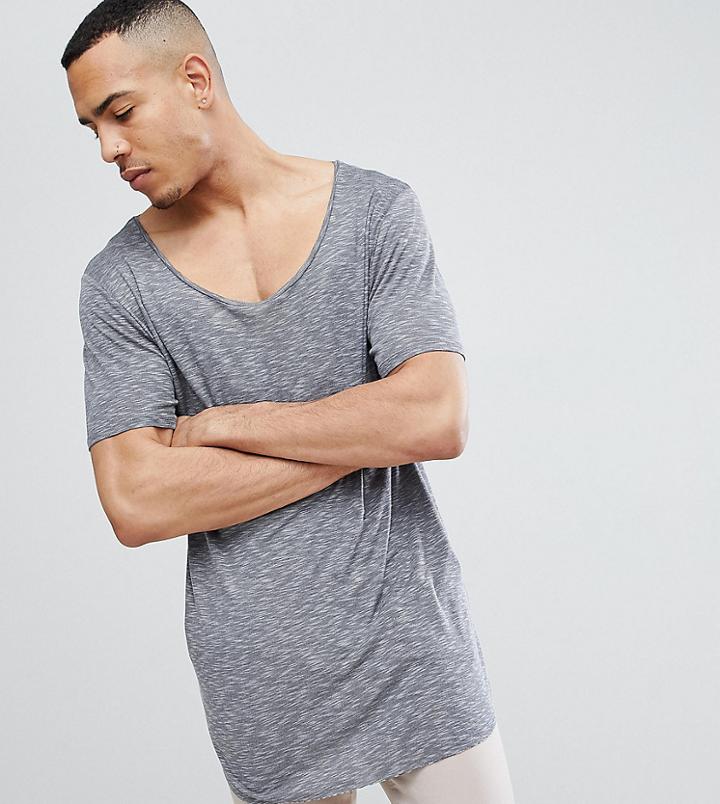Asos Design Tall Relaxed Super Longline T-shirt With Curved Hem And Scoop Neck In Twisted Jersey - Gray