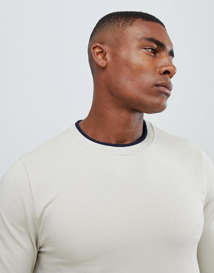 Asos Design Muscle Sweatshirt With Contrast Ringer In Beige