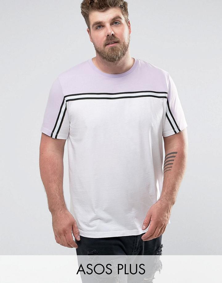 Asos Plus T-shirt With Contrast Yoke And Taping - White