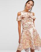 Chi Chi Off Shoulder Crop Top Co-ord In Rosegold Jacquard - Gold