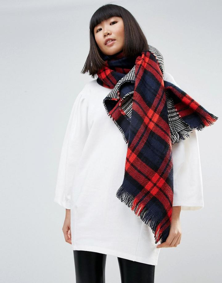 Pieces Plaid Oversized Cape - Navy