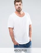 Asos Plus Longline T-shirt With Scoop Neck In White - White