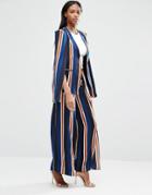 Lavish Alice Stripe Print Split Side Wide Leg Pants - Navy