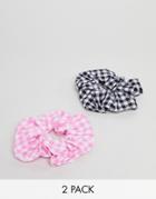 Asos Design Scrunchie Hair Tie Pack Of 2 In Gingham Print - Multi