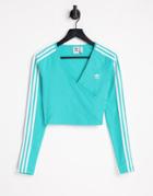 Adidas Originals Adicolor 3 Stripe Cropped Long Sleeve Top In Mint-green