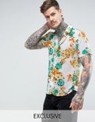 Reclaimed Vintage Inspired Floral Shirt In Reg Fit - White
