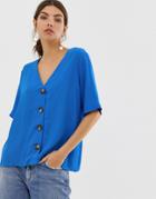 Y.a.s Button Down Oversized Blouse-blue