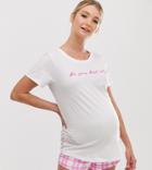 New Look Maternity Slogan Pyjama Shorts Set In White - White