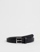 Asos Design Smart Faux Leather Super Skinny Belt In Black - Black