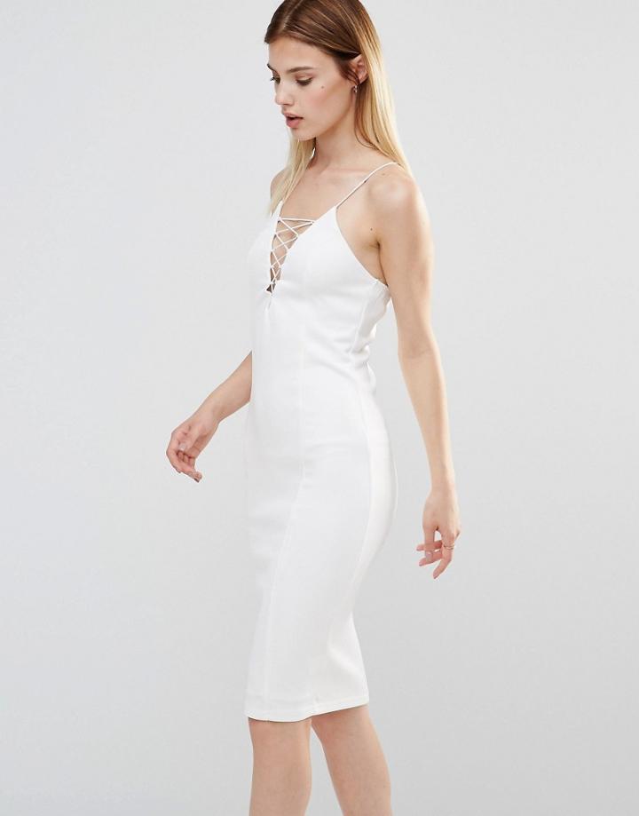 Ax Paris Lace Up Front Cami Midi Dress - Cream