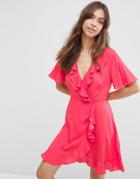 Asos Mini Woven Tea Dress With Wrap Front - Pink