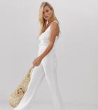 Micha Lounge High Waist Flare Pants In Rib Knit Two-piece - White