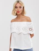 Brave Soul Off Shoulder Top With Broderie Frill Detail - White