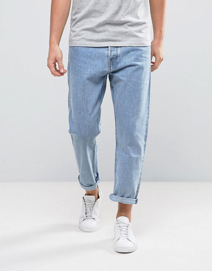 Weekday Drift Loose Cropped Jeans Lagoon Blue Wash - Blue