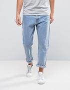 Weekday Drift Loose Cropped Jeans Lagoon Blue Wash - Blue