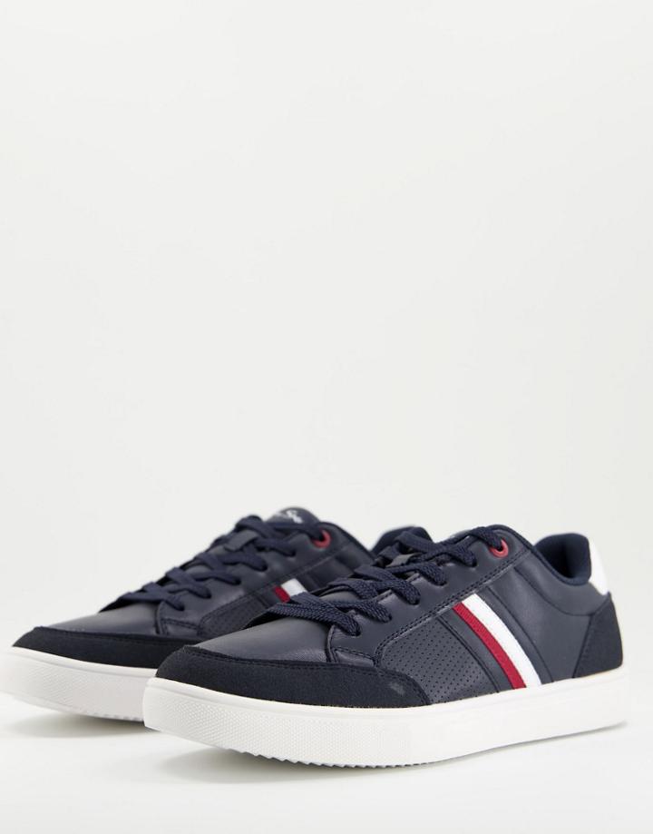 Ben Sherman Mod Side Stripe Sneakers In Navy/white Mix