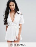 Parisian Petite Cold Shoulder Romper - White