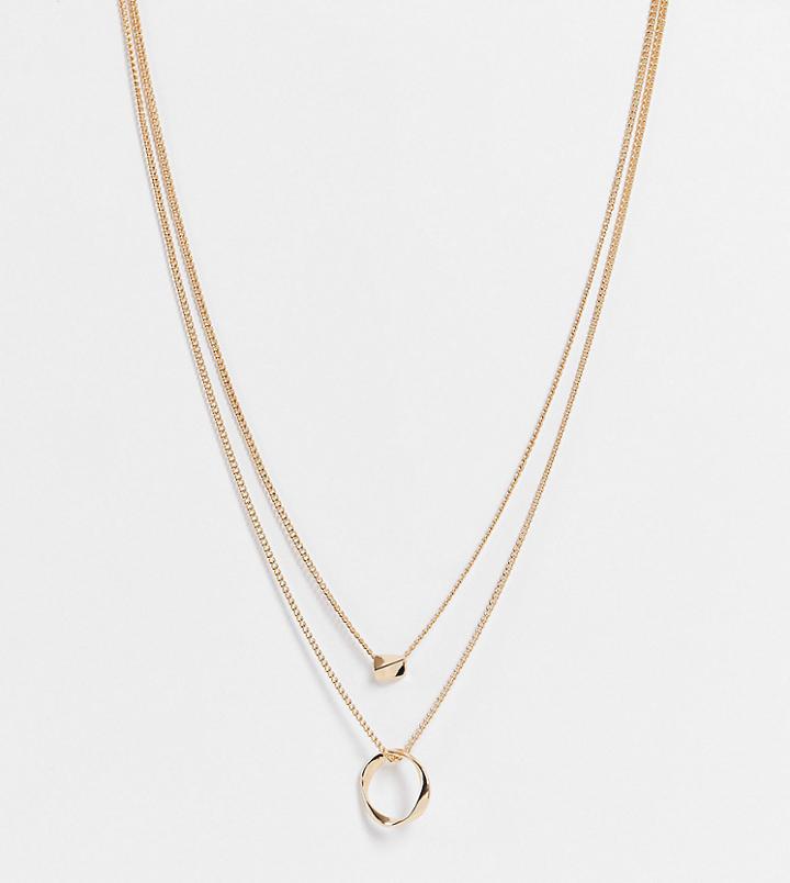 Asos Design Curve Twisted Nugget Bead And Hoop Multirow Necklace In Gold