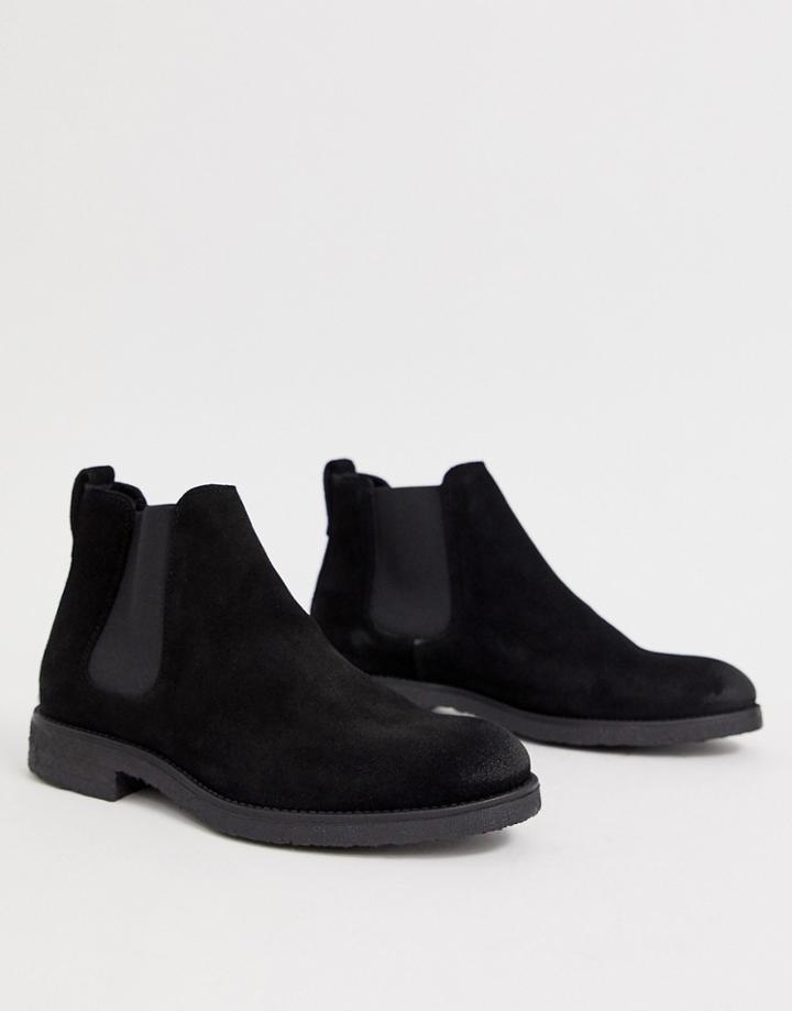 River Island Suede Boot In Black - Black
