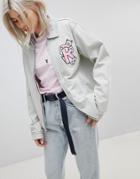 Ripndip Boyfriend Denim Jacket With Embroidered Logo And Contrast Gingham Lining - Blue