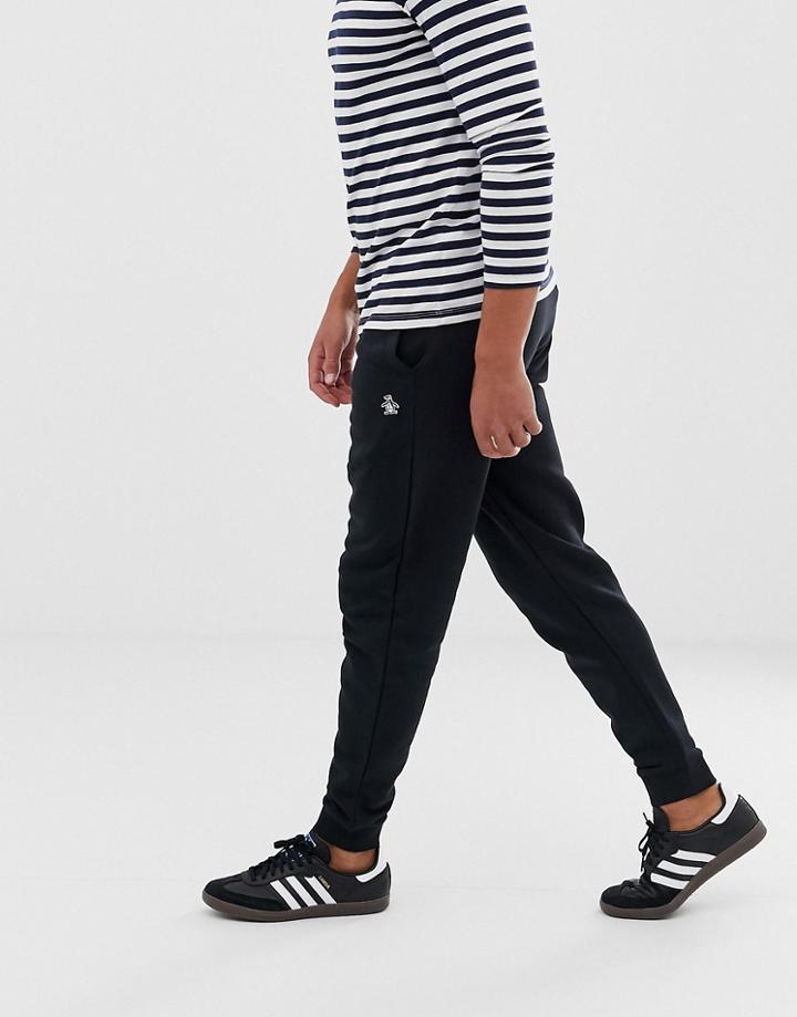 Original Penguin Icon Logo Cuffed Joggers Slim Fit In Black - Black