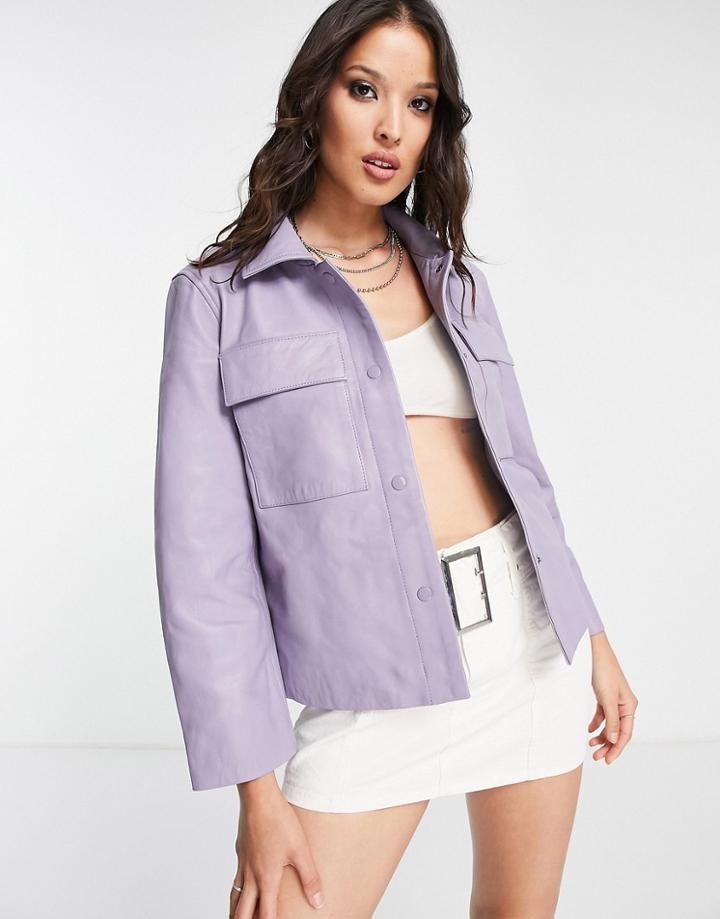 Bolongaro Trevor Leather Worker Jacket In Purple