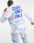 Asos Design Relaxed Long Sleeve T-shirt In Tie Dye With Back Text Print-multi