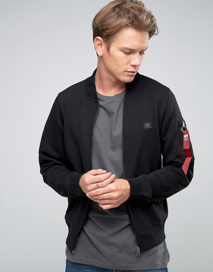 Alpha Industries Bomber Sweat Jacket In Slim Fit Black - Black